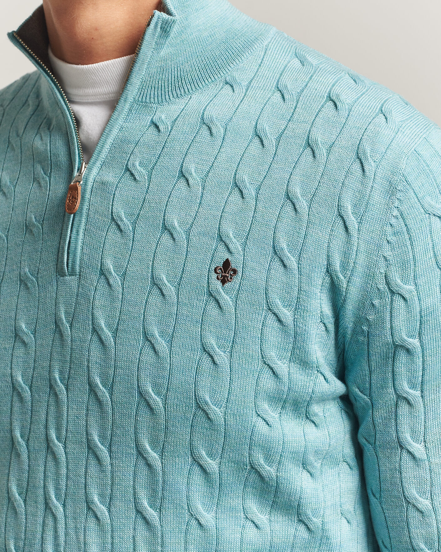 Uomini | Maglieria | Morris | Merino Cable Half Zip Ocean Blue