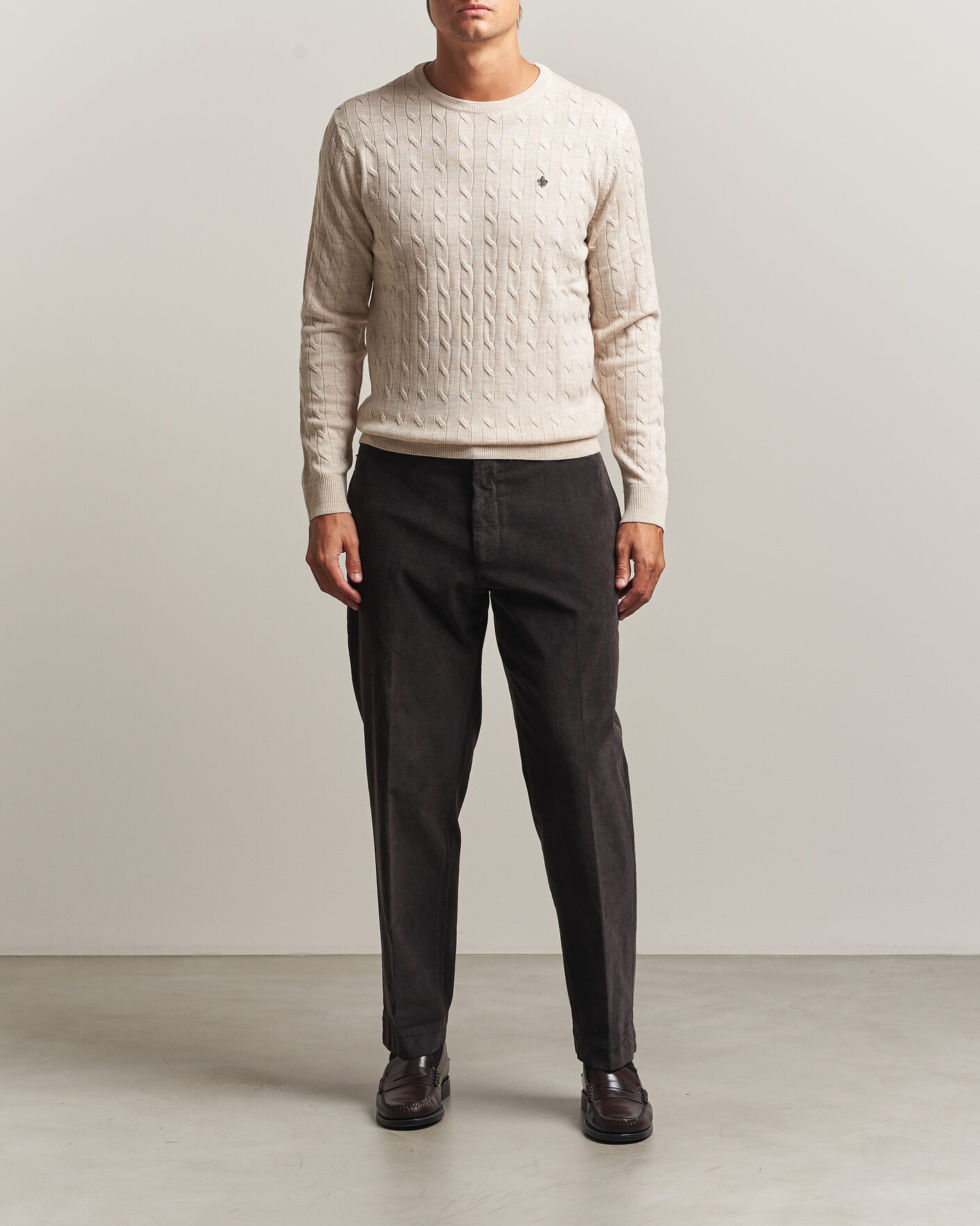 Uomini | Maglieria | Morris | Merino Cable O-Neck Off White