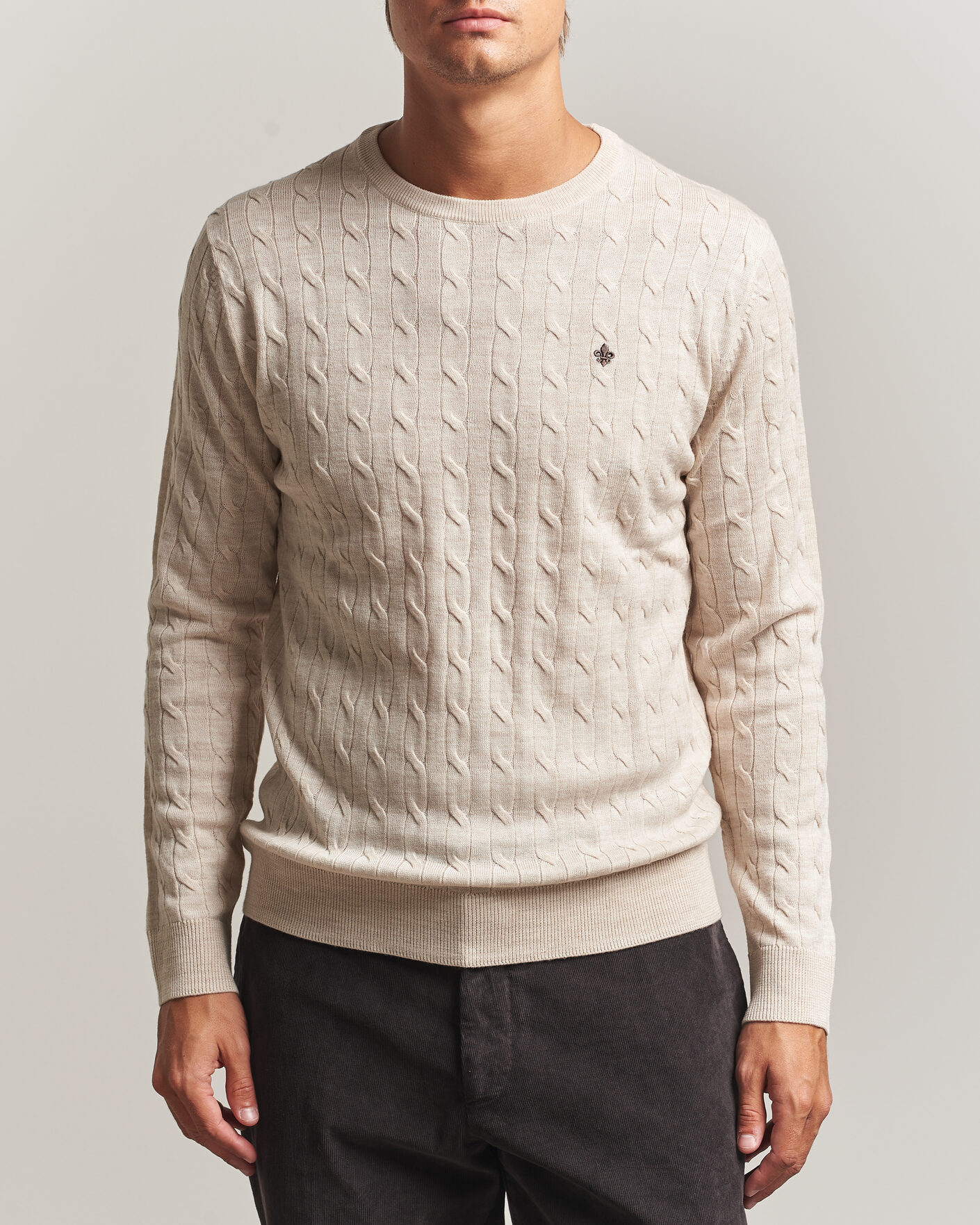 Uomini | Maglieria | Morris | Merino Cable O-Neck Off White