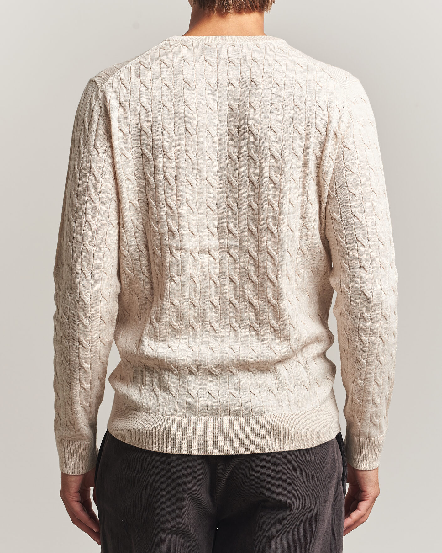 Uomini | Maglieria | Morris | Merino Cable O-Neck Off White