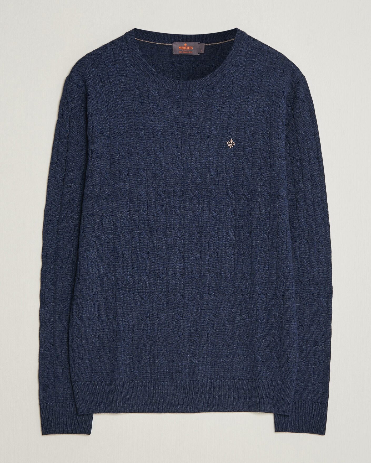 Uomini | Maglieria | Morris | Merino Cable O-Neck Navy