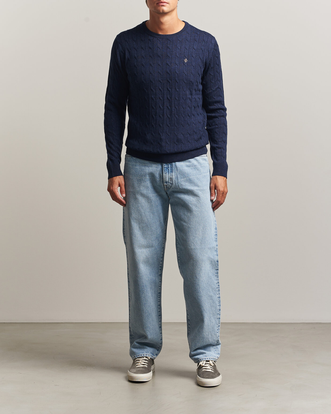 Uomini | Maglieria | Morris | Merino Cable O-Neck Navy