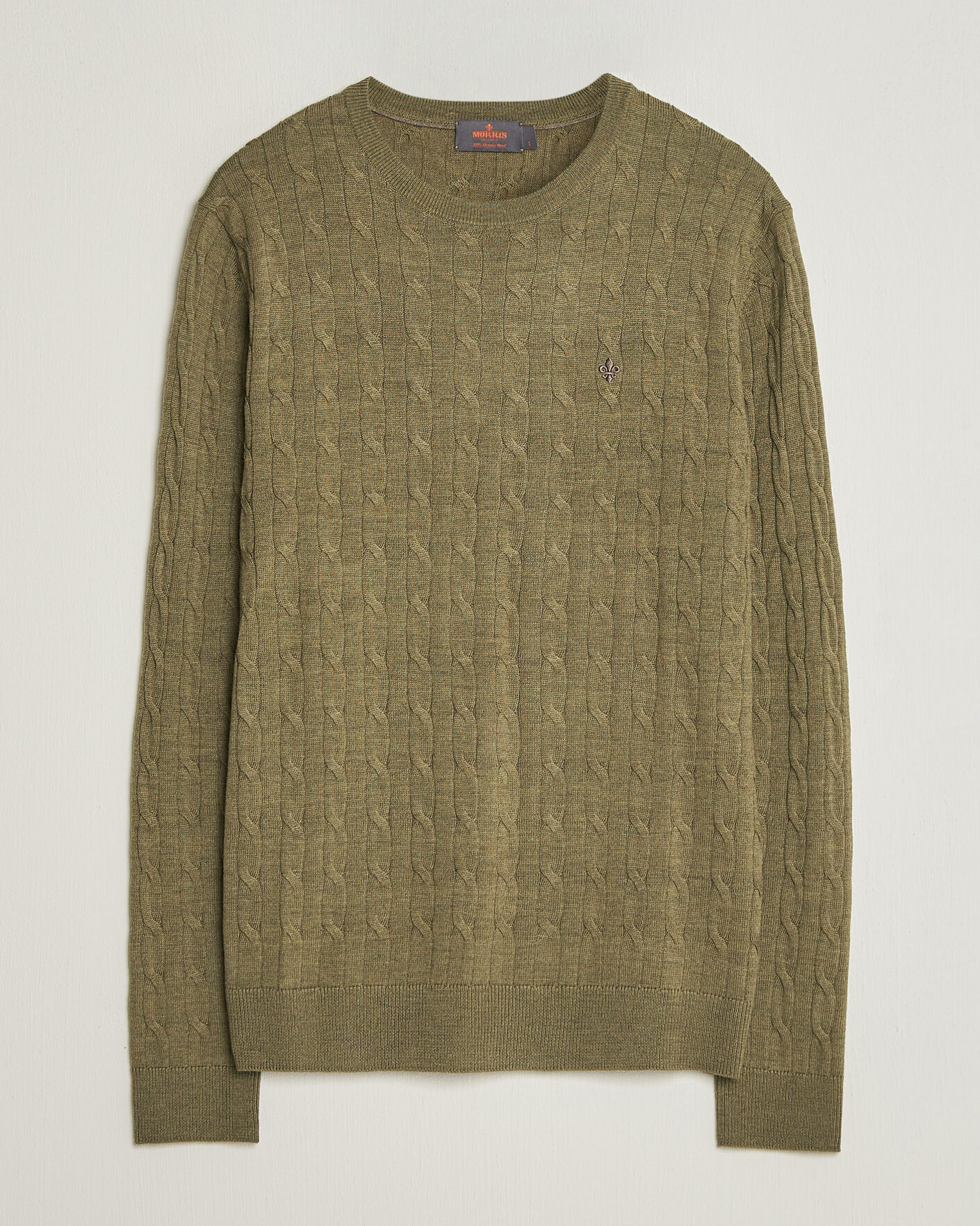Uomini | Maglieria | Morris | Merino Cable O-Neck Olive