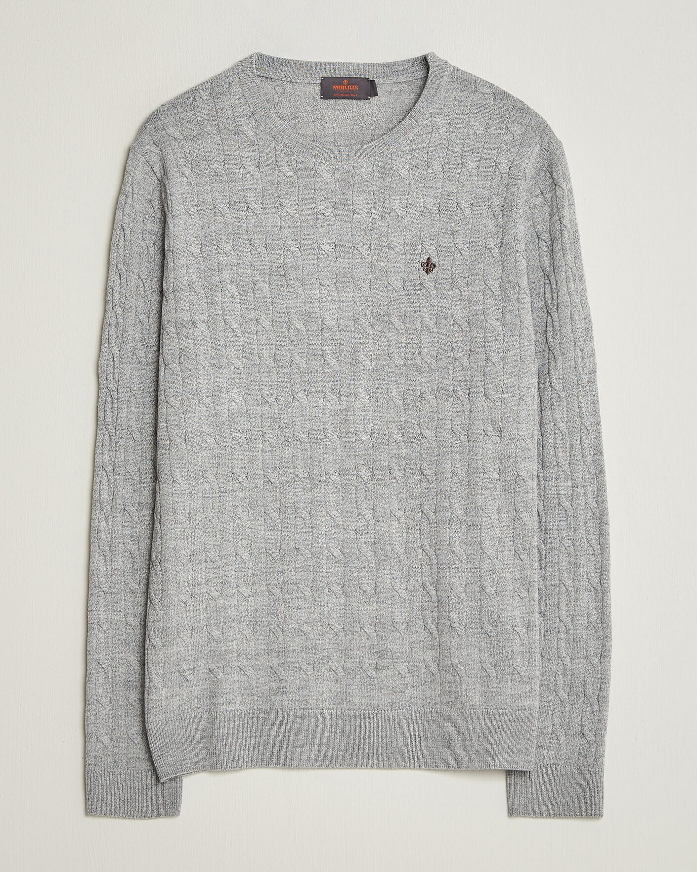 Uomini | Maglieria | Morris | Merino Cable O-Neck Mid Grey