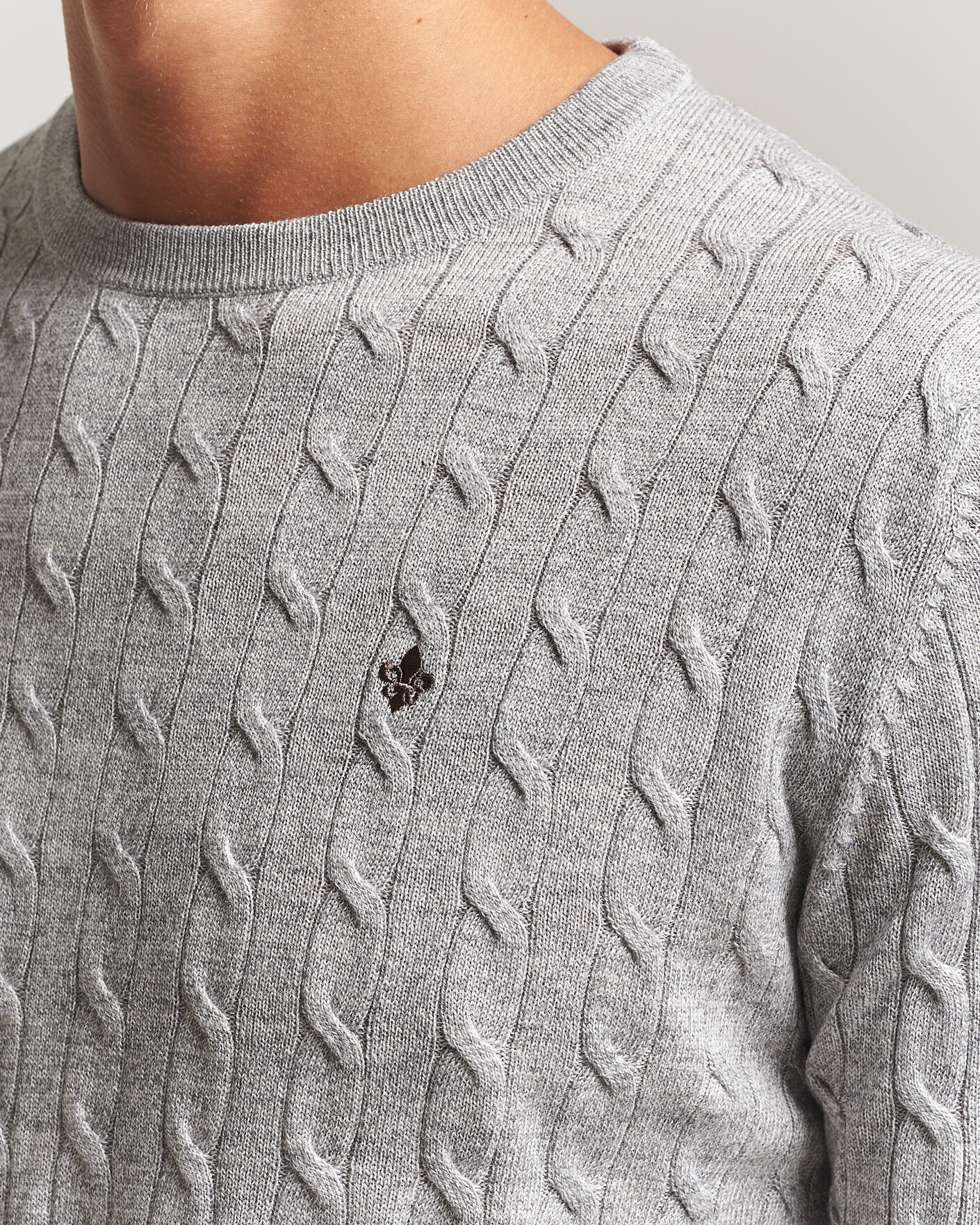 Uomini | Maglieria | Morris | Merino Cable O-Neck Mid Grey
