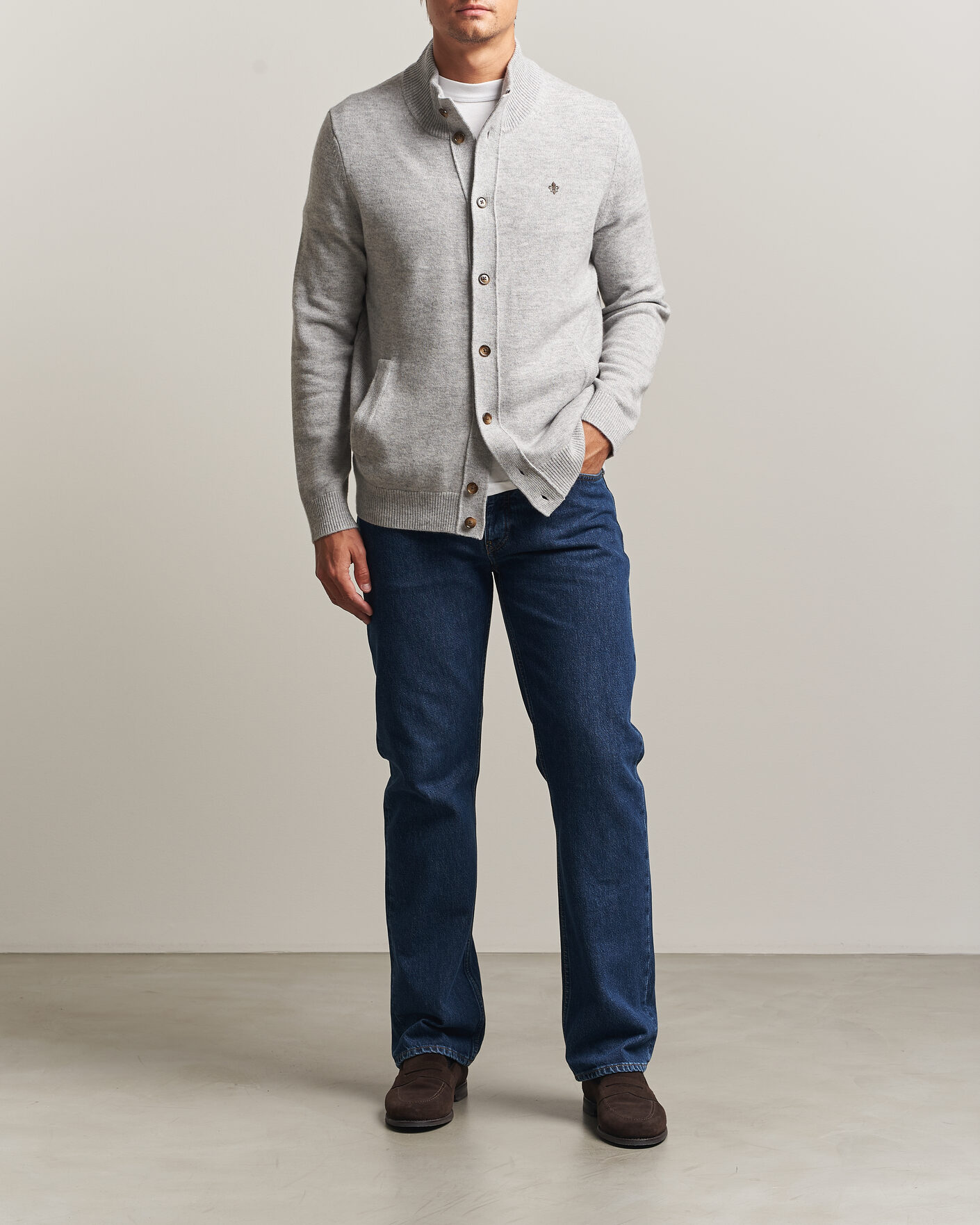 Uomini | Maglieria | Morris | Hertford Button Cardigan Grey