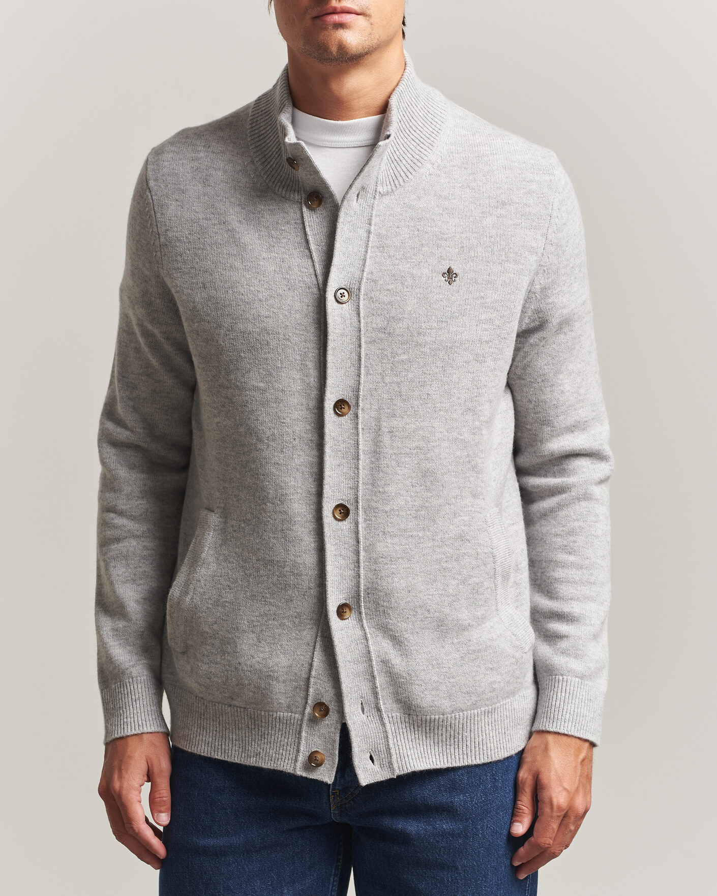 Uomini | Maglieria | Morris | Hertford Button Cardigan Grey
