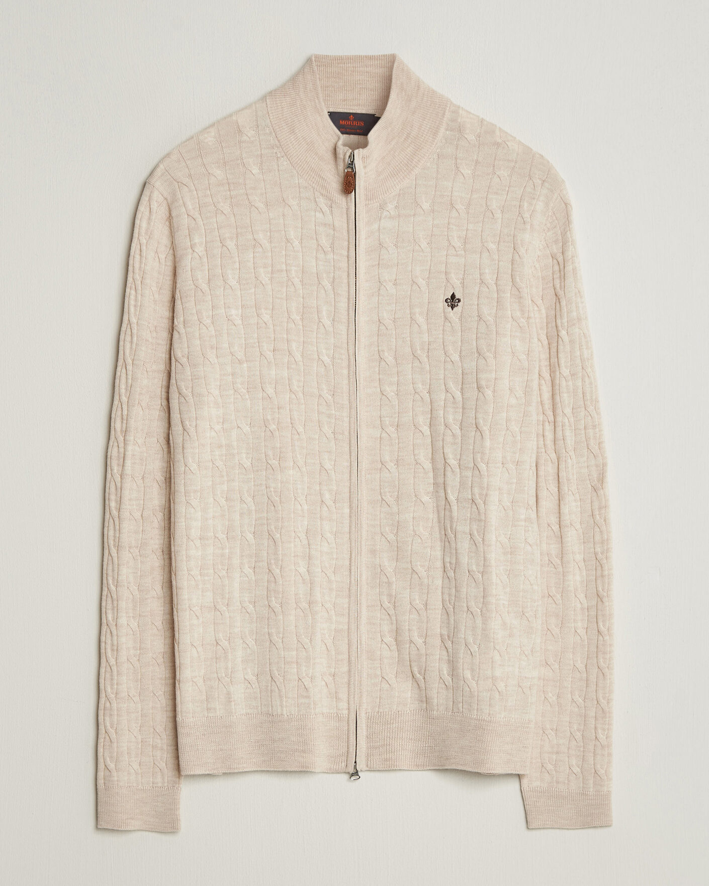 Uomini | Maglieria | Morris | Merino Cable Zip Cardigan Off White