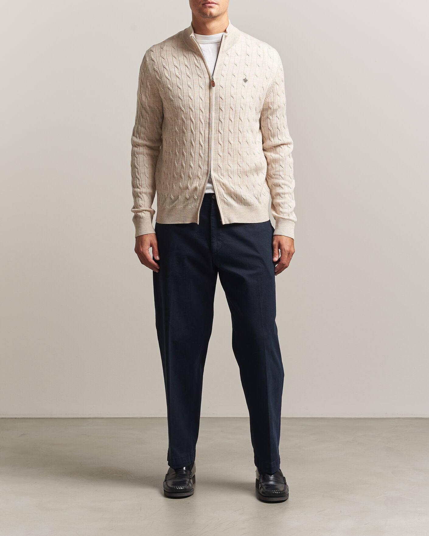 Uomini | Maglieria | Morris | Merino Cable Zip Cardigan Off White