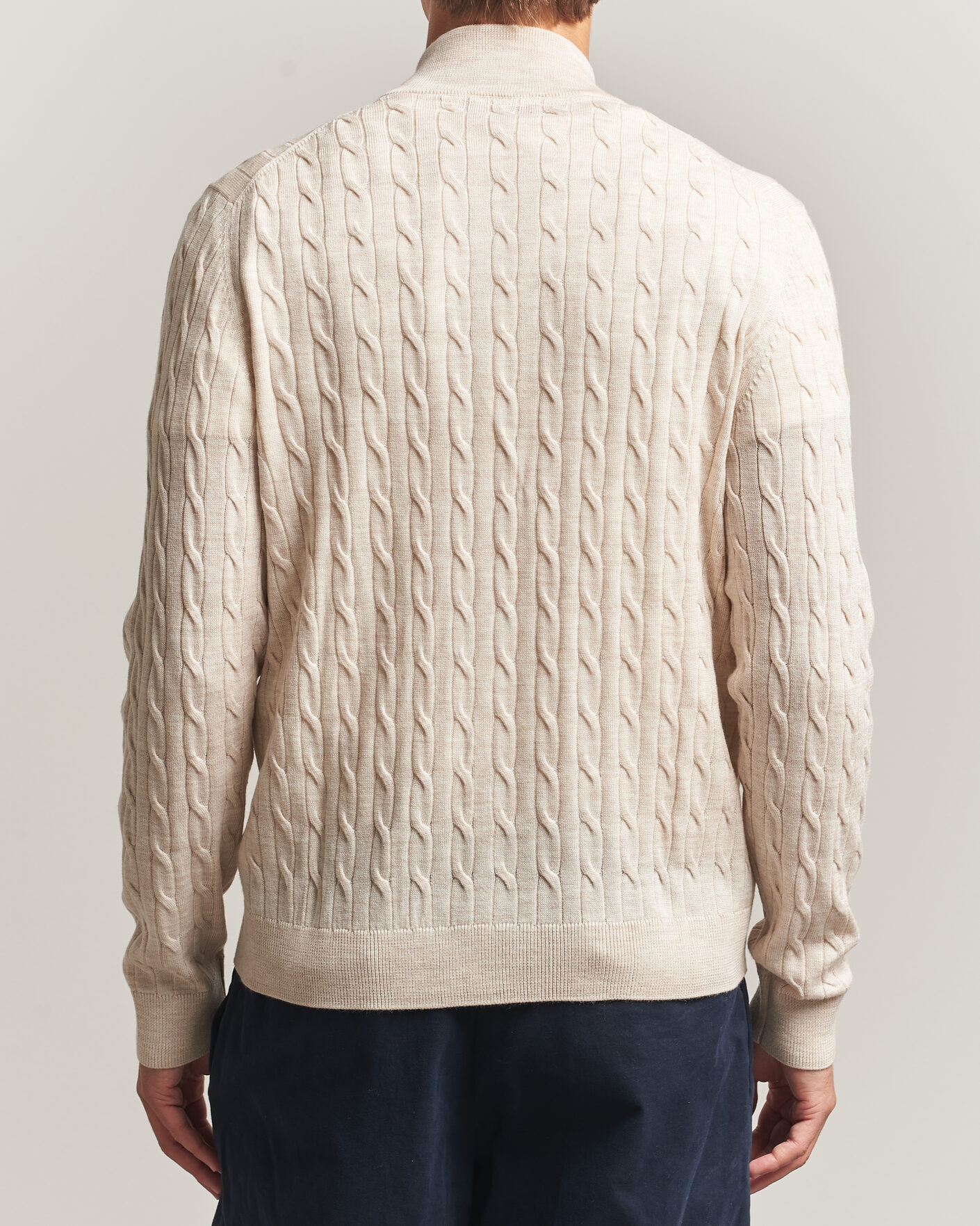 Uomini | Maglieria | Morris | Merino Cable Zip Cardigan Off White