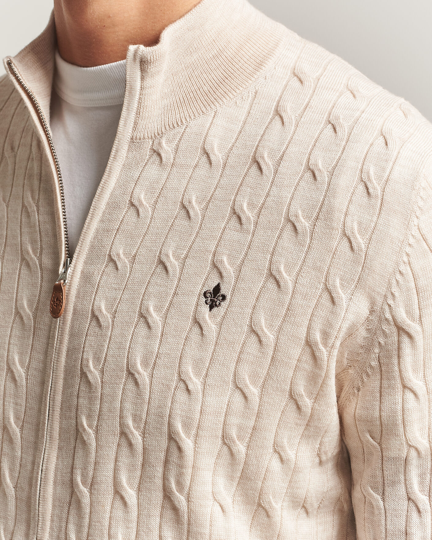 Uomini | Maglieria | Morris | Merino Cable Zip Cardigan Off White
