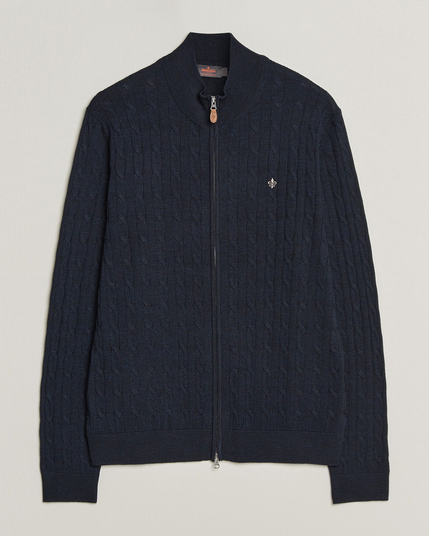 Uomini | Maglieria | Morris | Merino Cable Zip Cardigan Navy