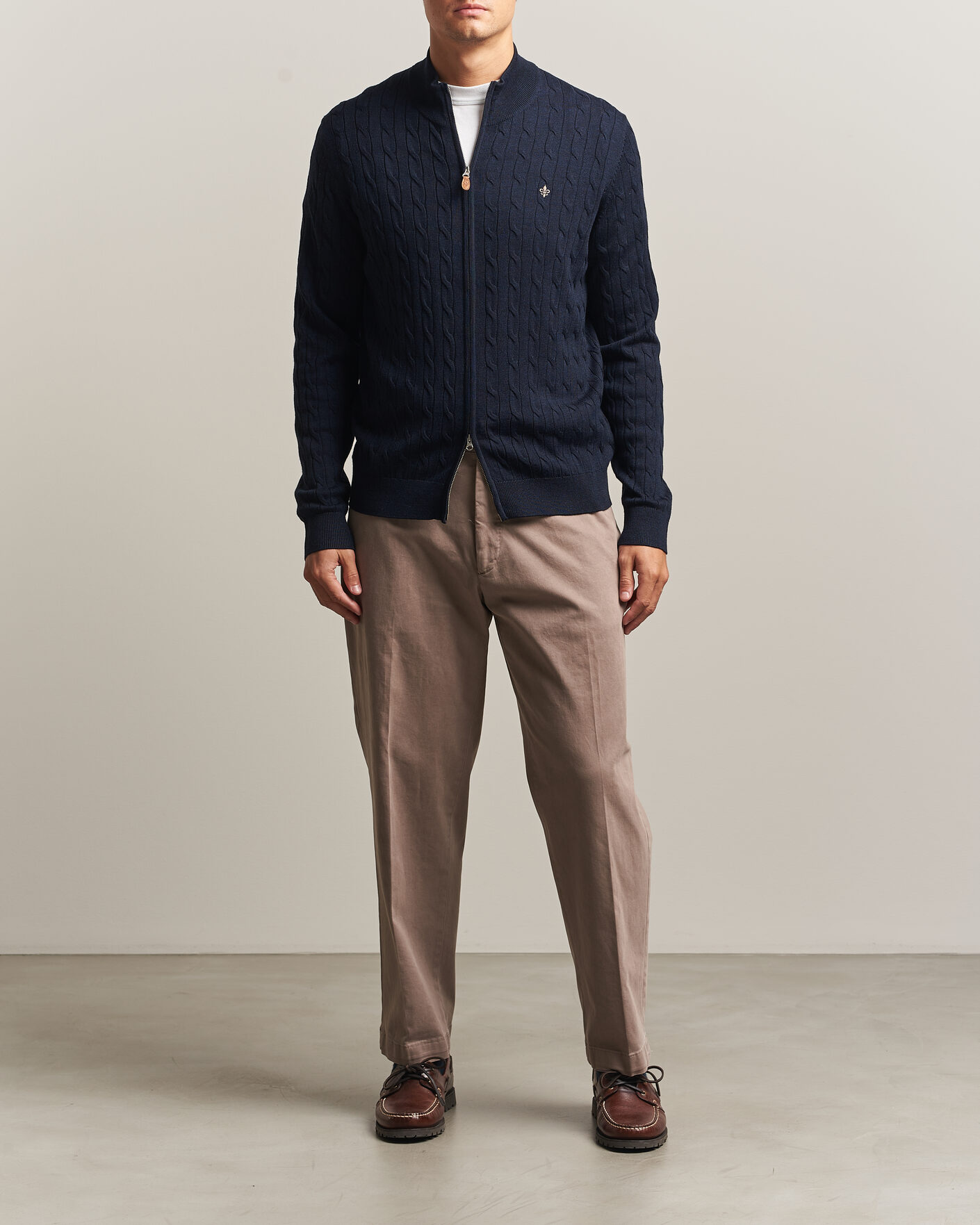 Uomini | Maglieria | Morris | Merino Cable Zip Cardigan Navy
