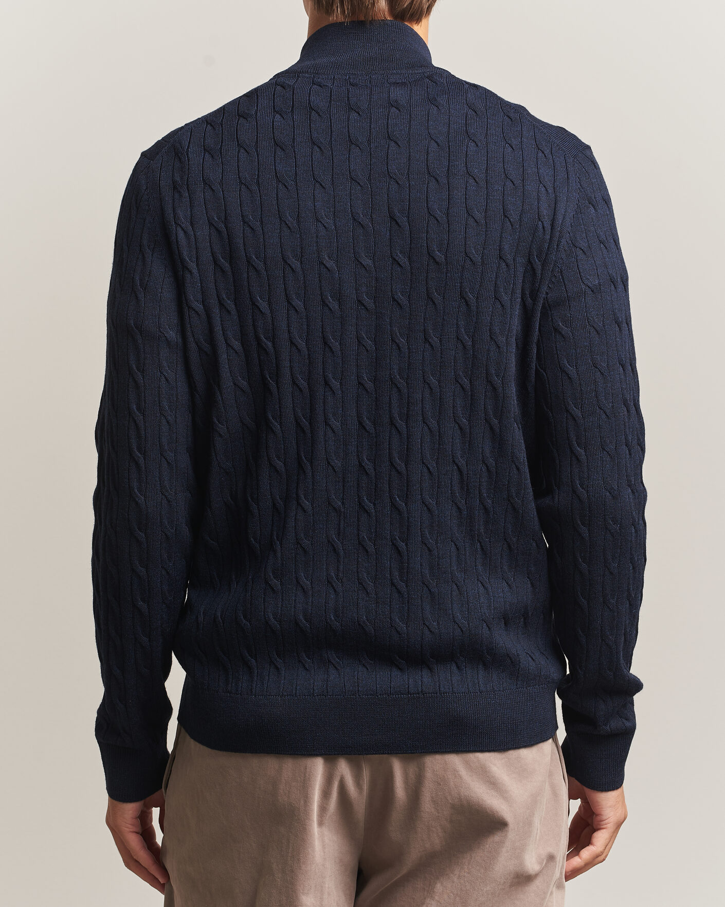 Uomini | Maglieria | Morris | Merino Cable Zip Cardigan Navy