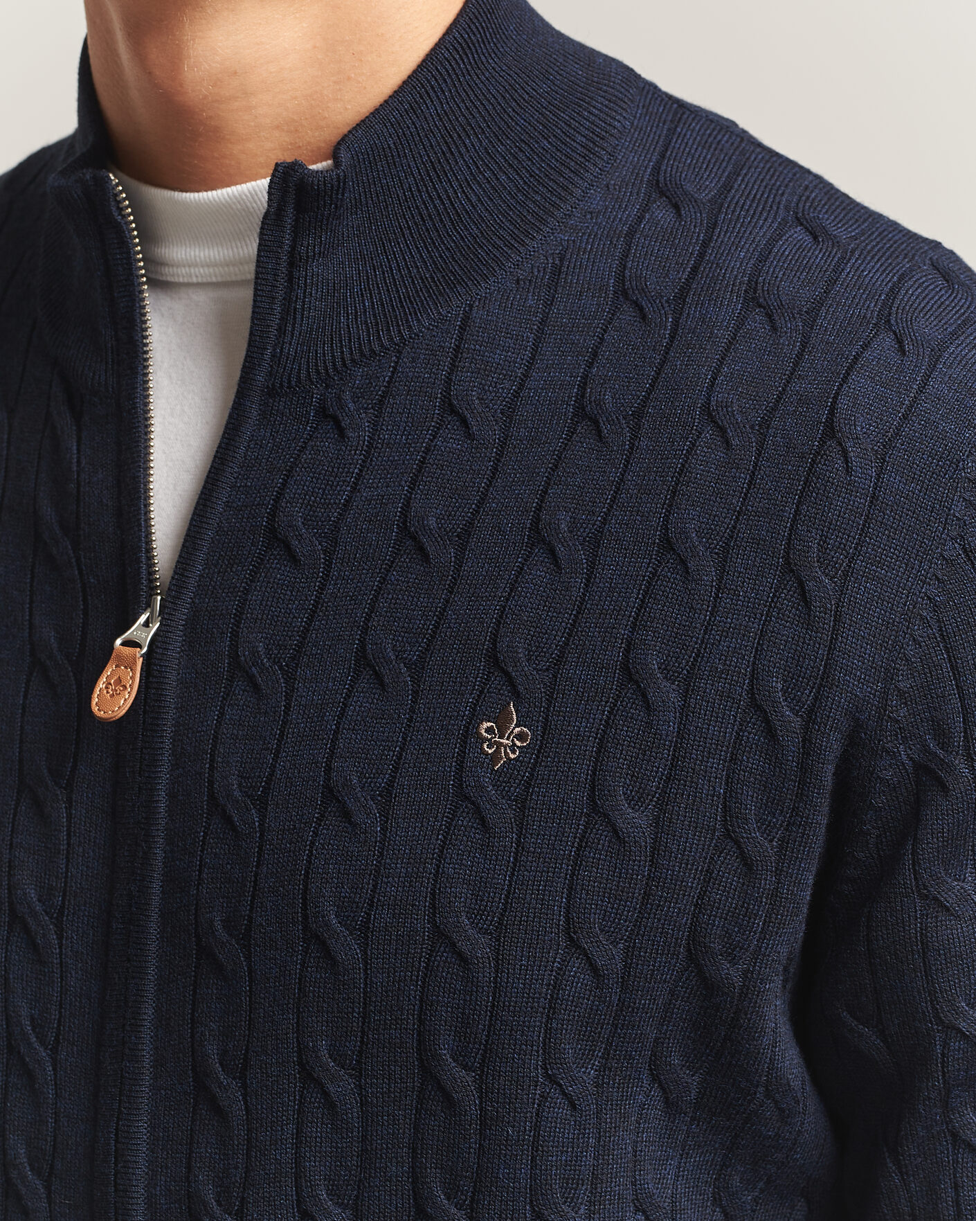 Uomini | Maglieria | Morris | Merino Cable Zip Cardigan Navy