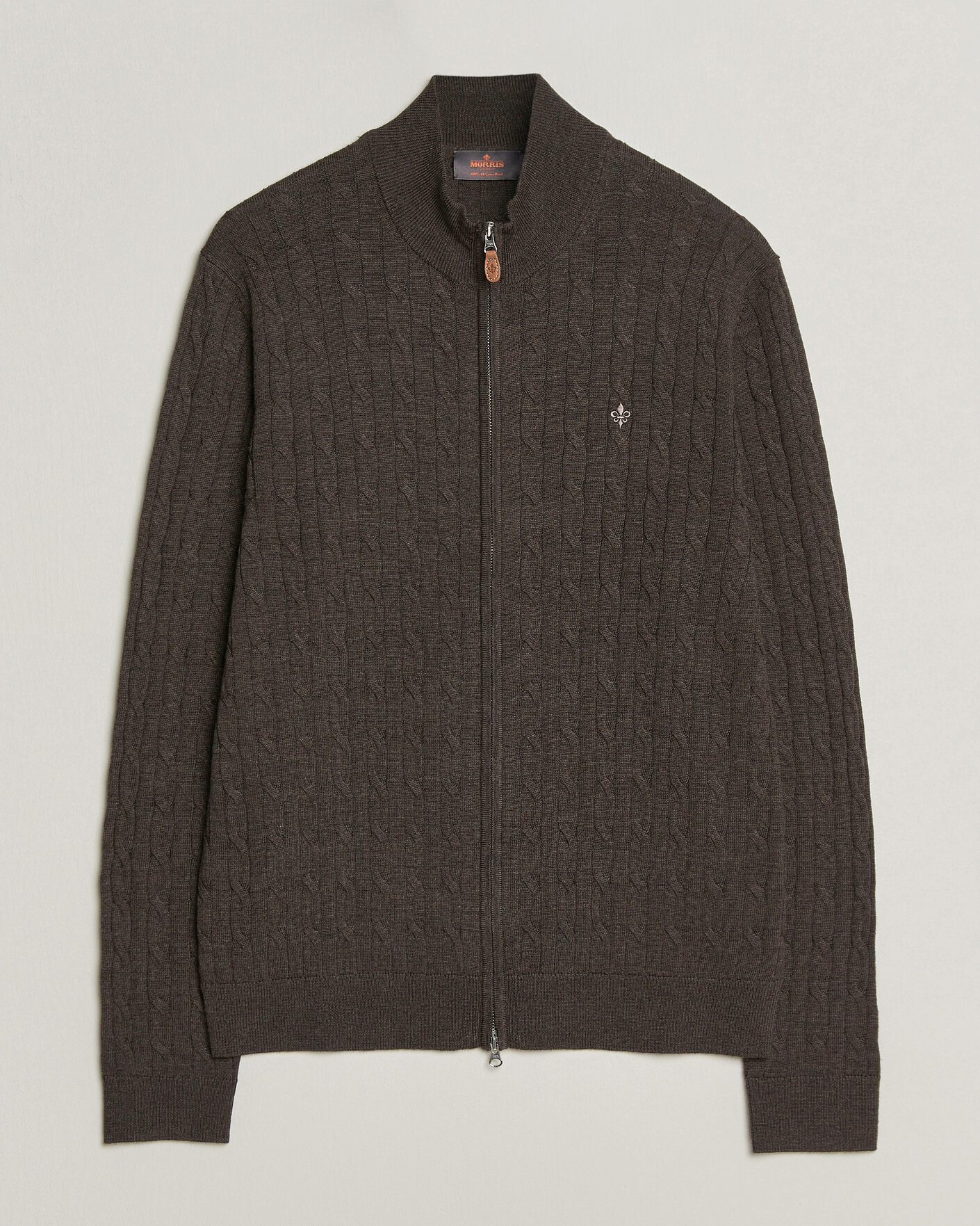 Uomini | Maglieria | Morris | Merino Cable Zip Cardigan Brown