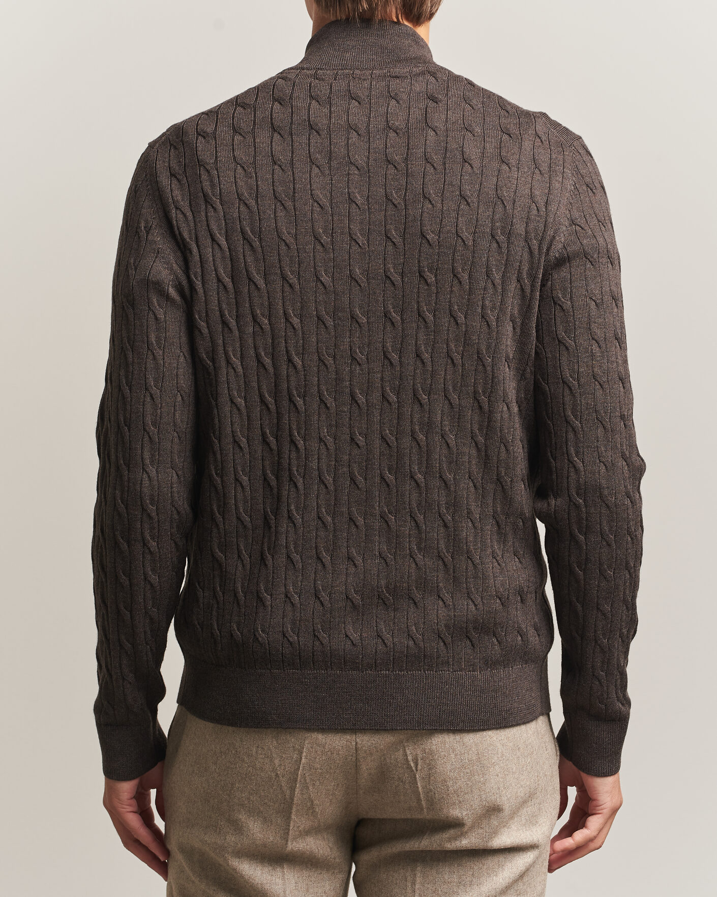 Uomini | Maglieria | Morris | Merino Cable Zip Cardigan Brown