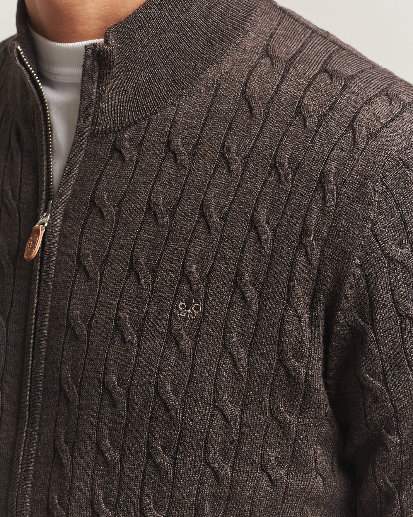 Uomini | Maglieria | Morris | Merino Cable Zip Cardigan Brown