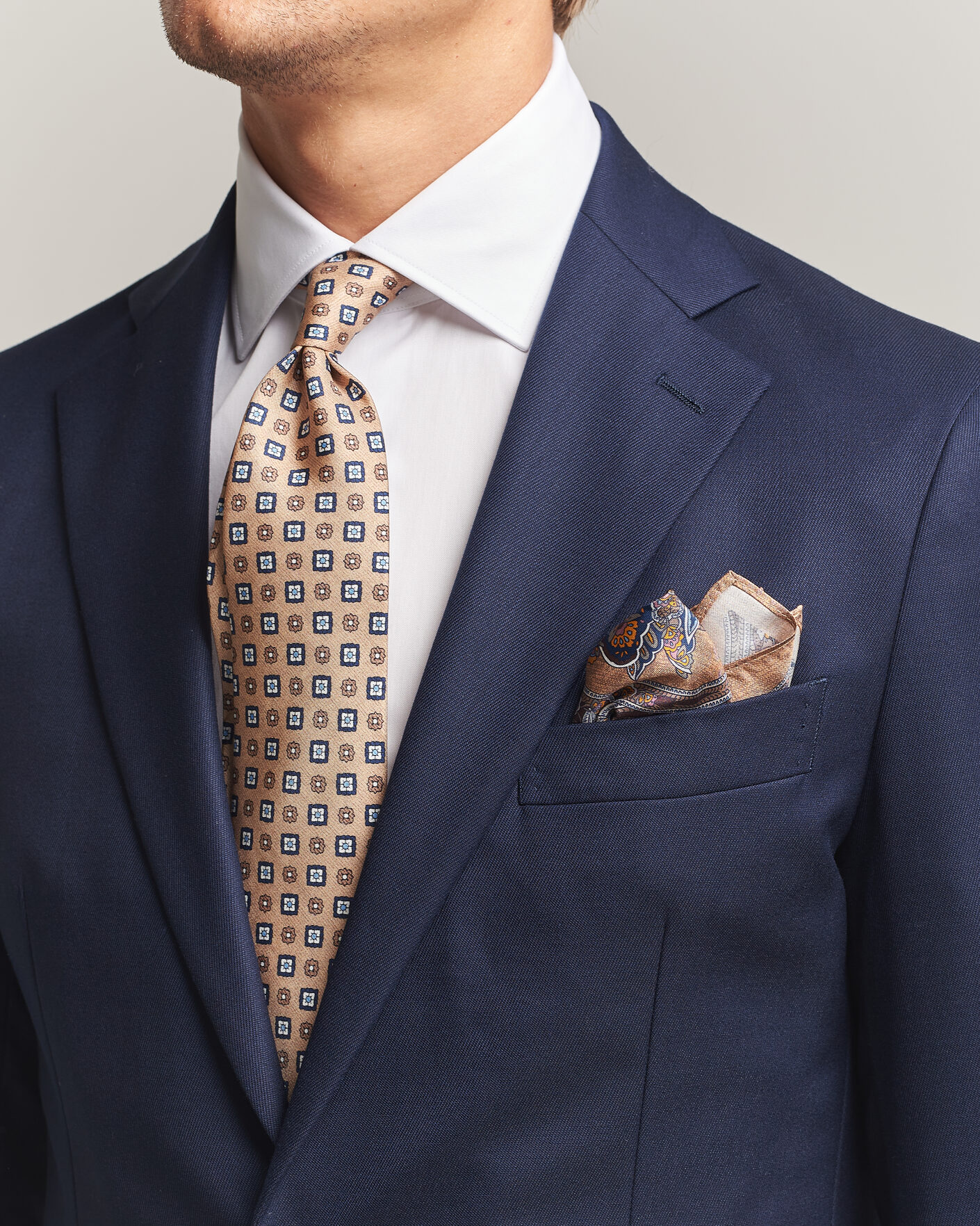 Uomini | Cravatte | Amanda Christensen | Box Set Silk 8 cm Tie And Pocket Square Beige