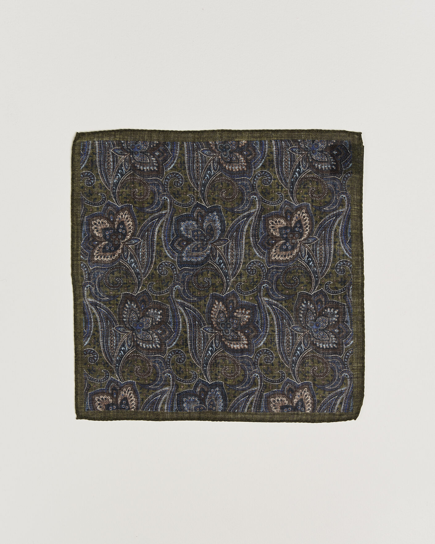 Uomini | Fazzoletti da taschino | Amanda Christensen | Wool Large Paisley Pocket Square Green