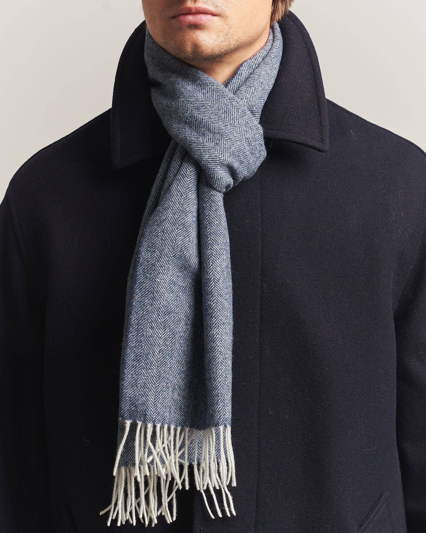Uomini | Sciarpe | Amanda Christensen | Wool Herringbone Scarf Navy
