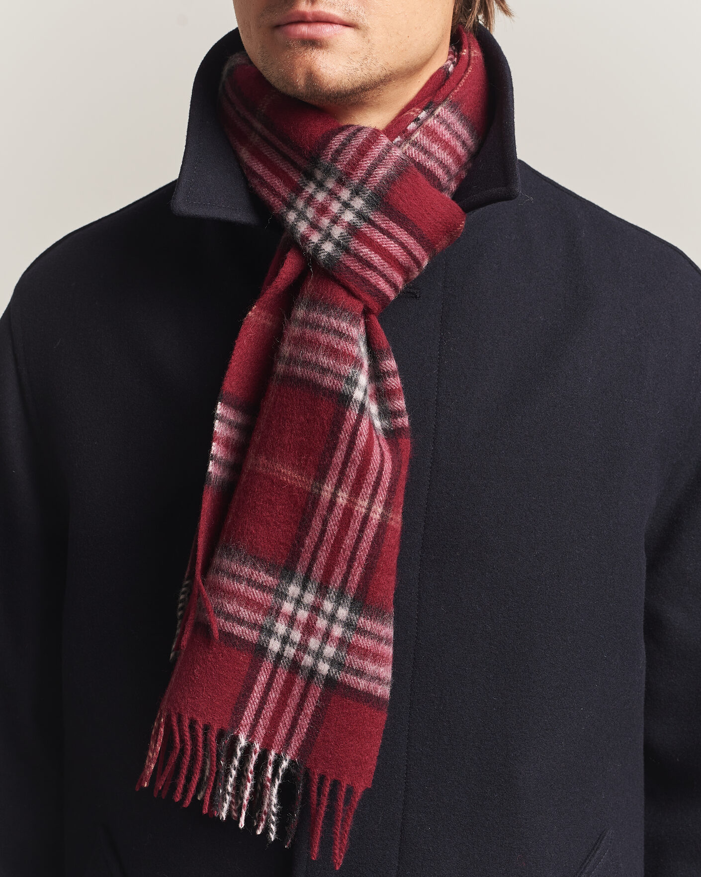Uomini | Sciarpe | Amanda Christensen | Wool Check Scarf Bordeaux