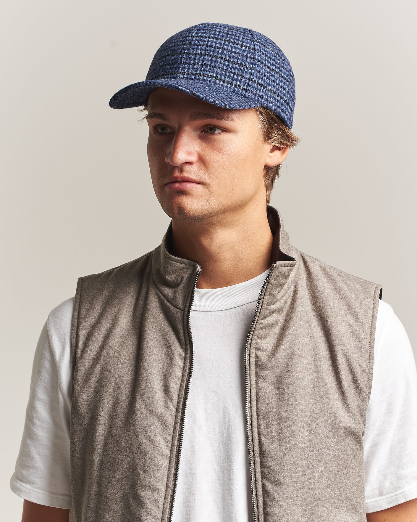 Uomini | Cappelli & Berretti | Varsity Headwear | Mohair Wool Checked Baseball Cap Navy