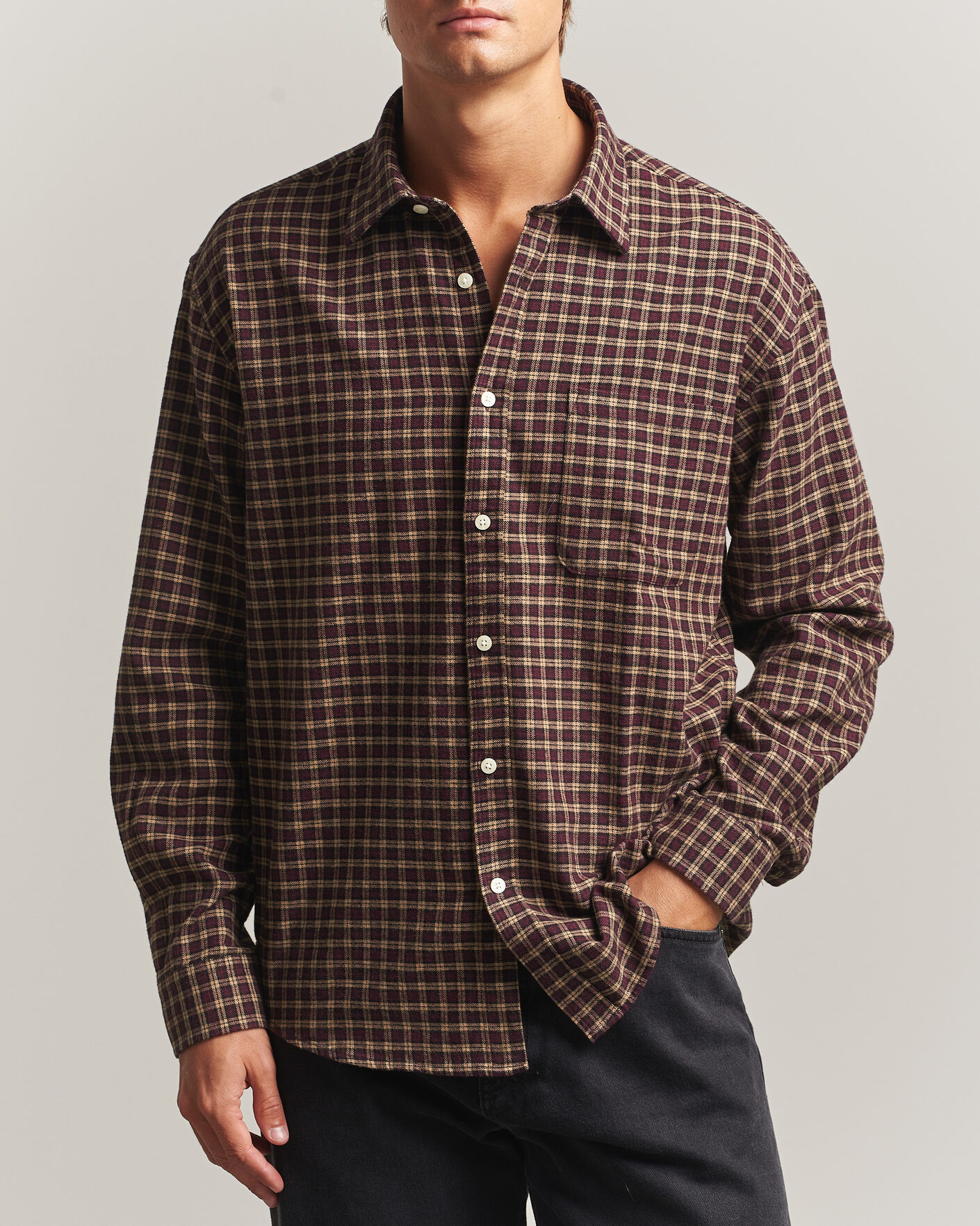 Uomini | Camicie | NN07 | Deon Flannel Shirt Bordeaux Check