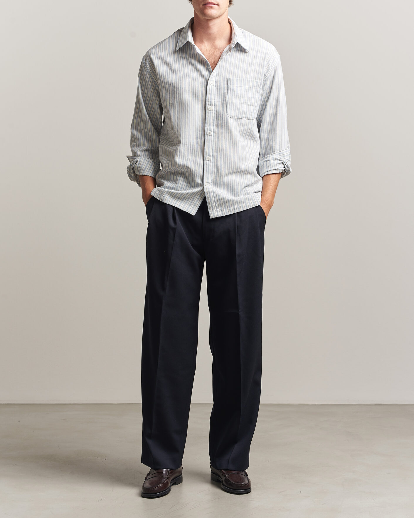 Uomini | Camicie | NN07 | Deon Brushed Cotton Striped Shirt Blue