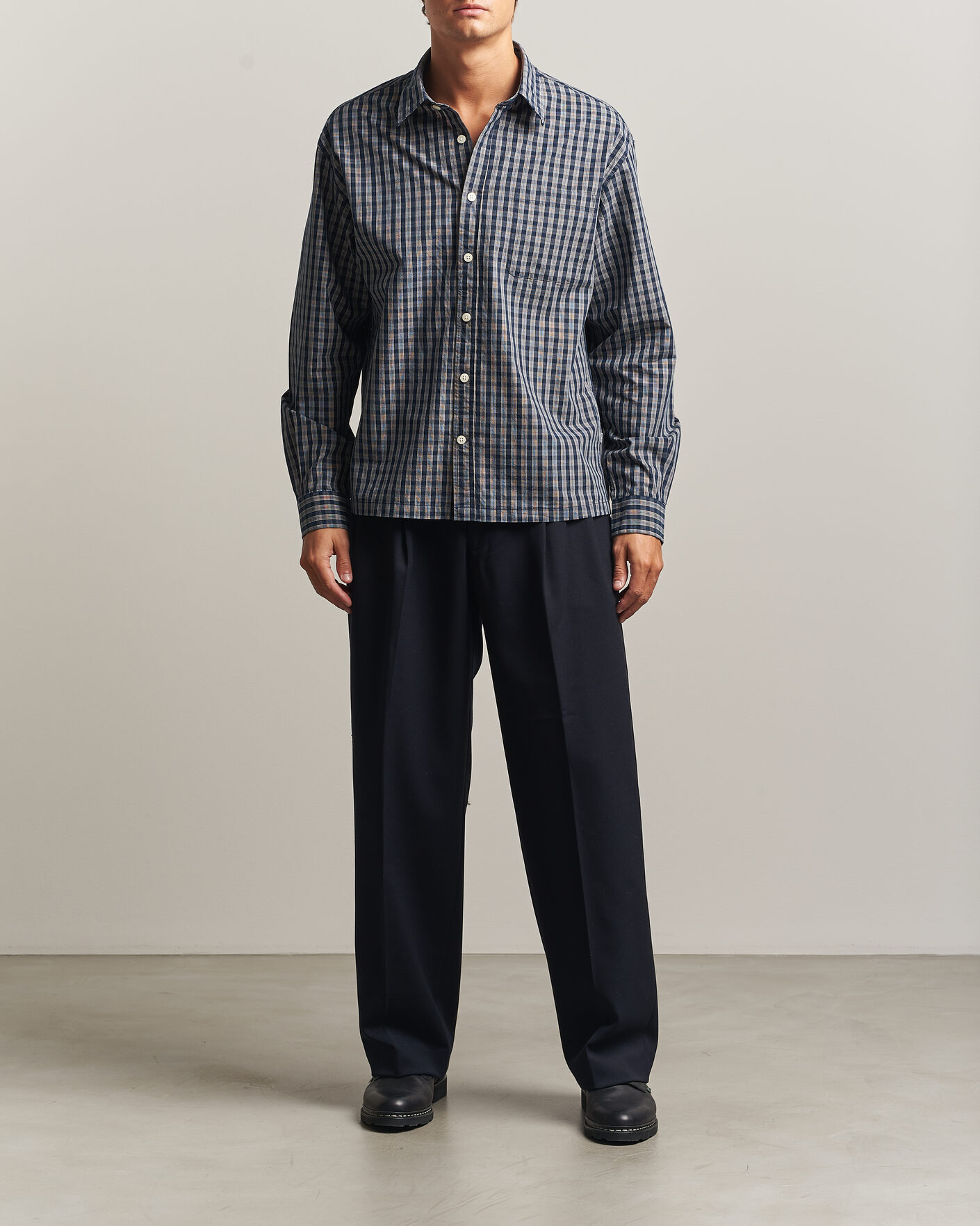 Uomini | Camicie | NN07 | Deon Brushed Cotton Checked Shirt Navy Blue