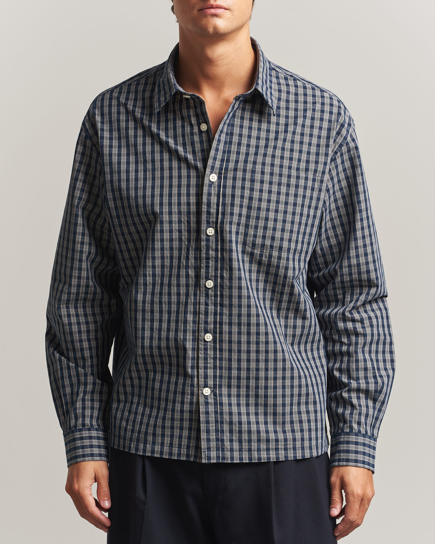 Uomini | Camicie | NN07 | Deon Brushed Cotton Checked Shirt Navy Blue