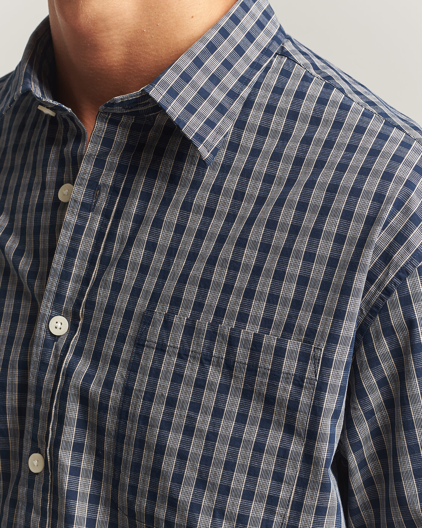 Uomini | Camicie | NN07 | Deon Brushed Cotton Checked Shirt Navy Blue