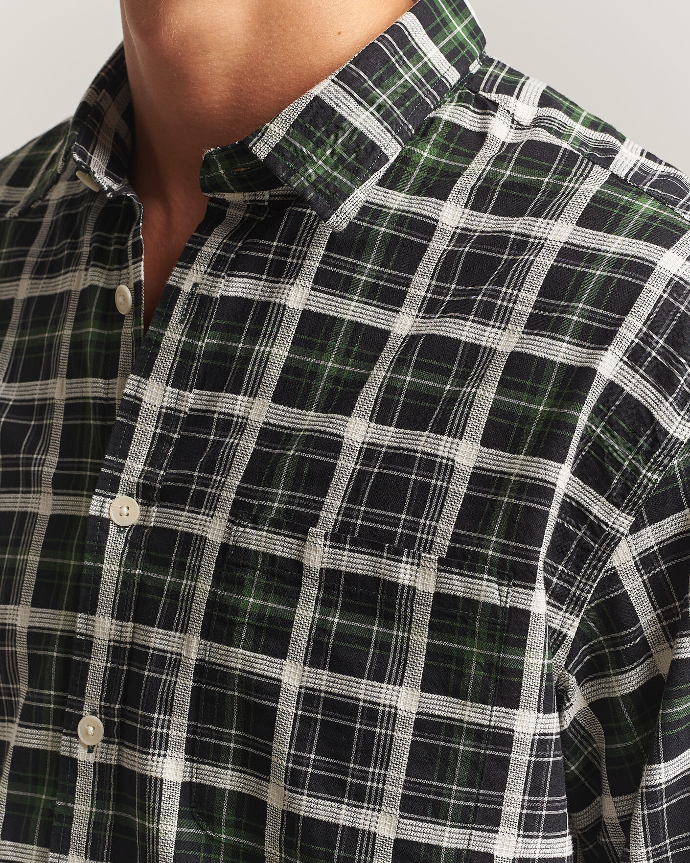 Uomini | Camicie | NN07 | Deon Cotton Checked Shirt Fern Green