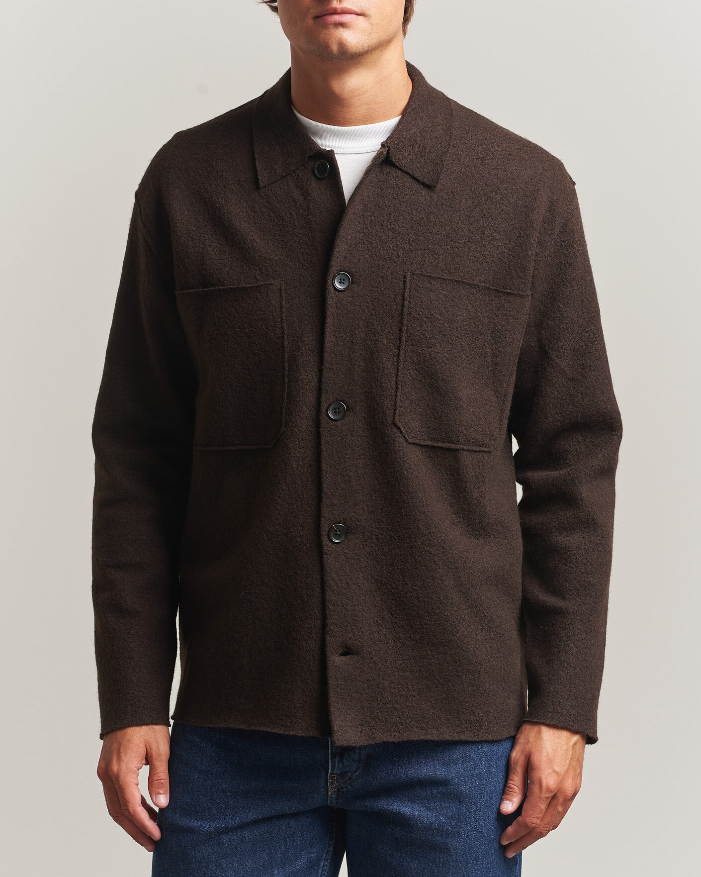 Uomini | Maglieria | NN07 | Jonas Boiled Wool Cardigan Deep Truffle