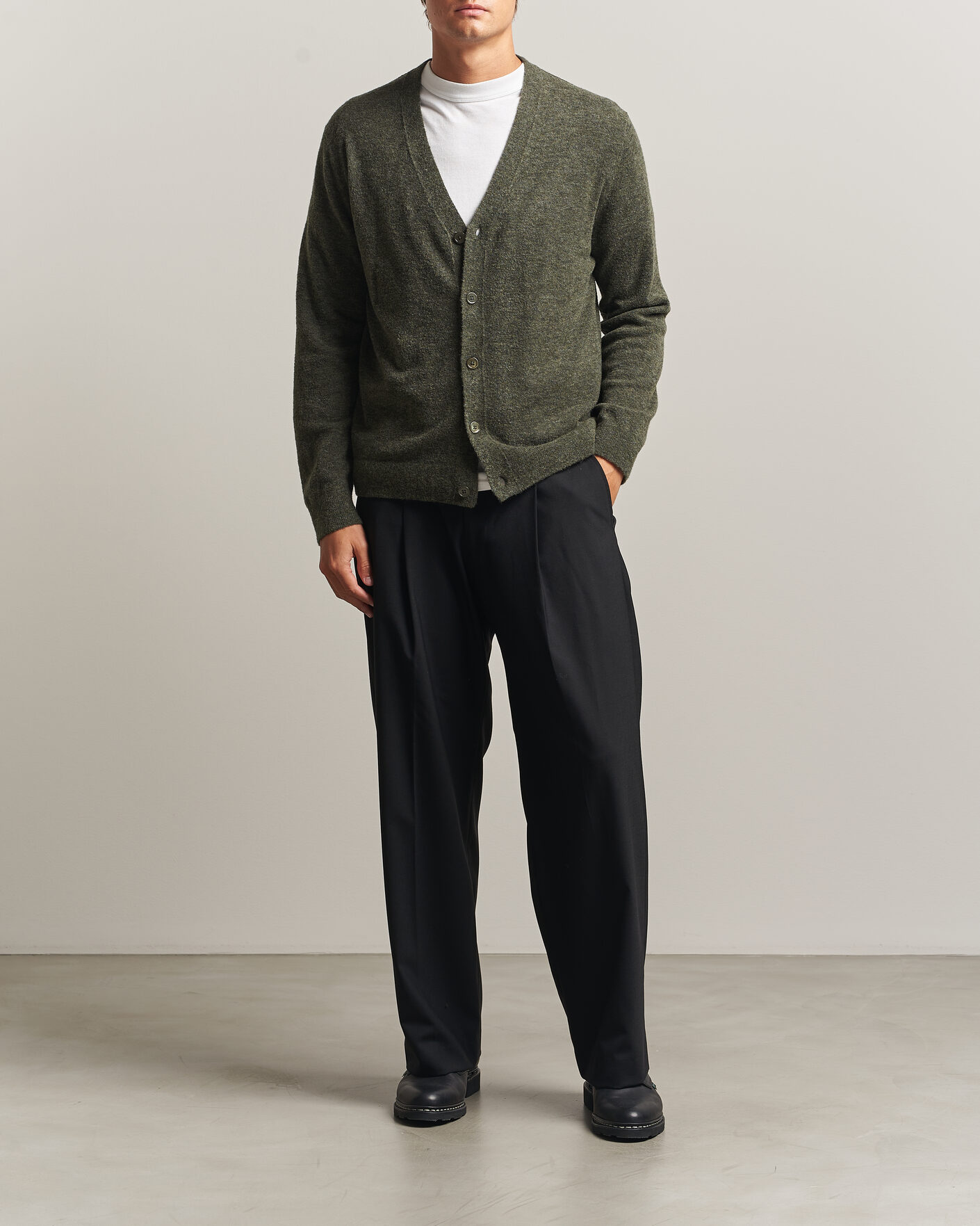 Uomini | Maglieria | NN07 | Gavin Brushed Wool Knitted Cardigan Dark Army