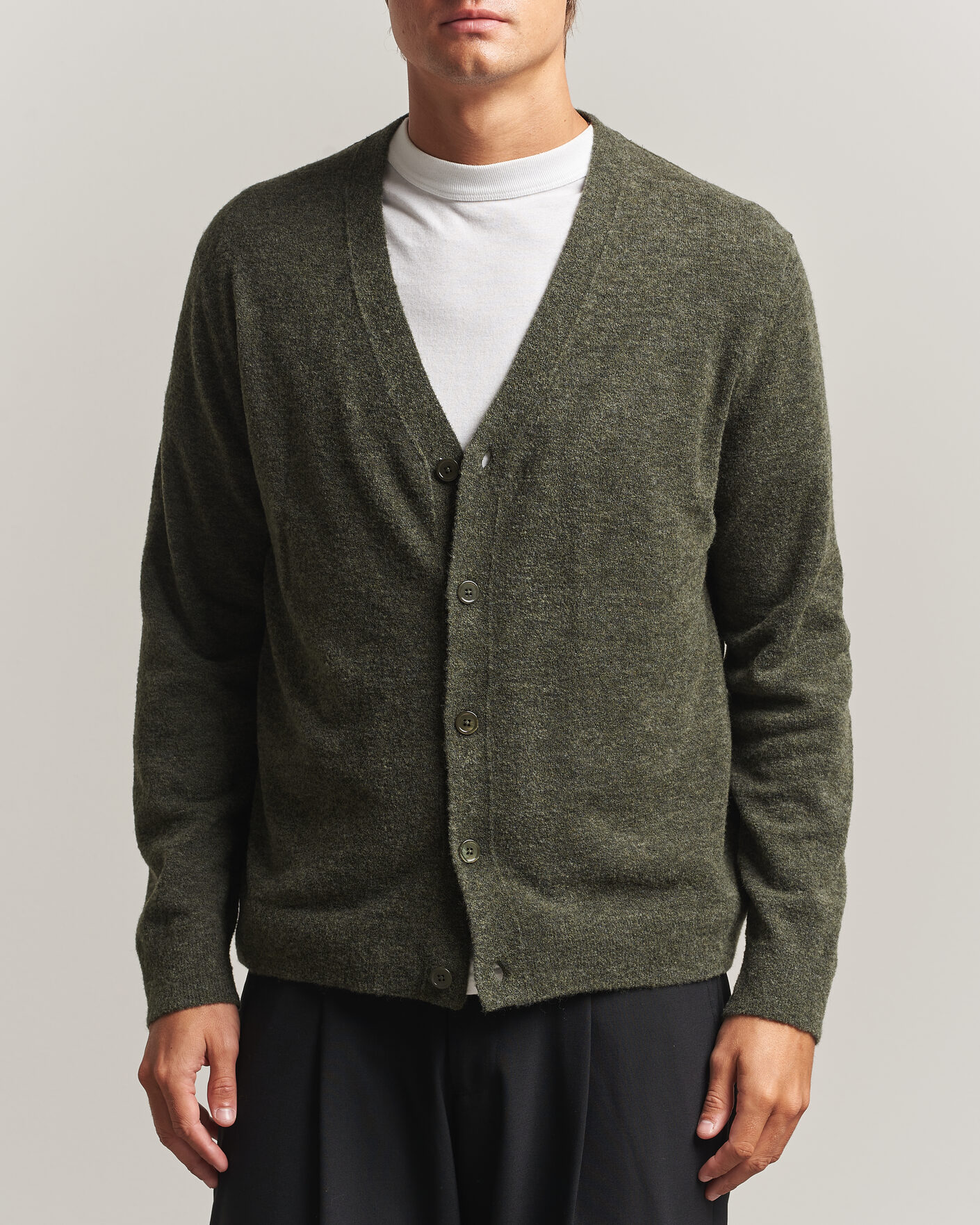 Uomini | Maglieria | NN07 | Gavin Brushed Wool Knitted Cardigan Dark Army