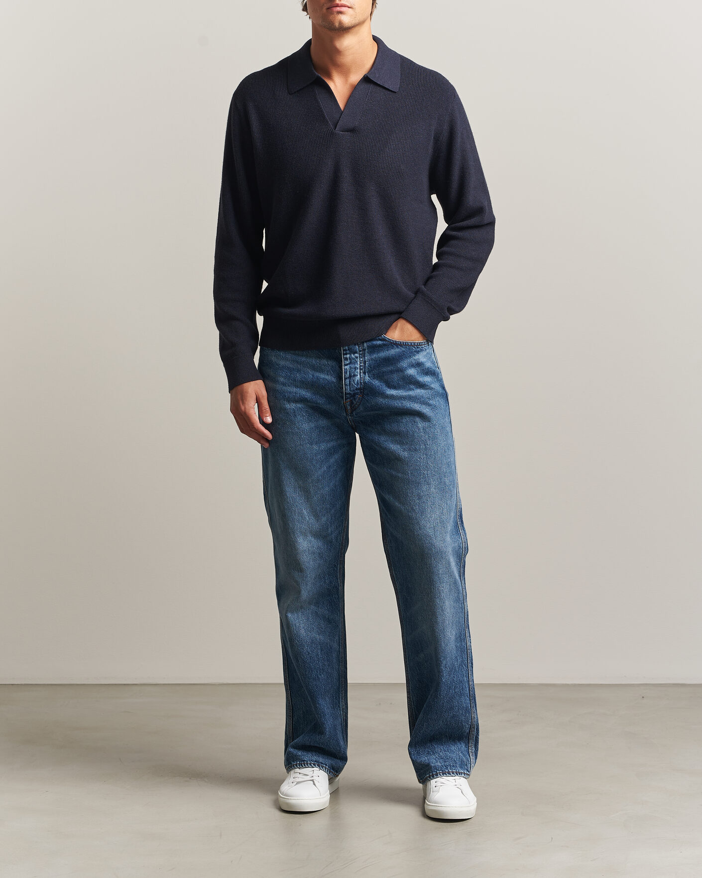 Uomini | Maglieria | NN07 | Hope Cotton/Cashmere Rib Knitted Polo Navy
