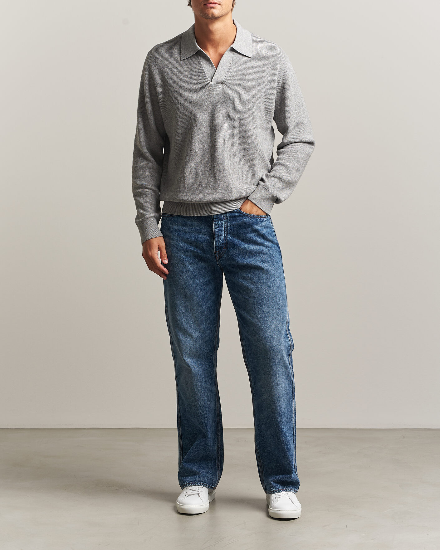 Uomini | Maglieria | NN07 | Hope Cotton/Cashmere Rib Knitted Polo Grey