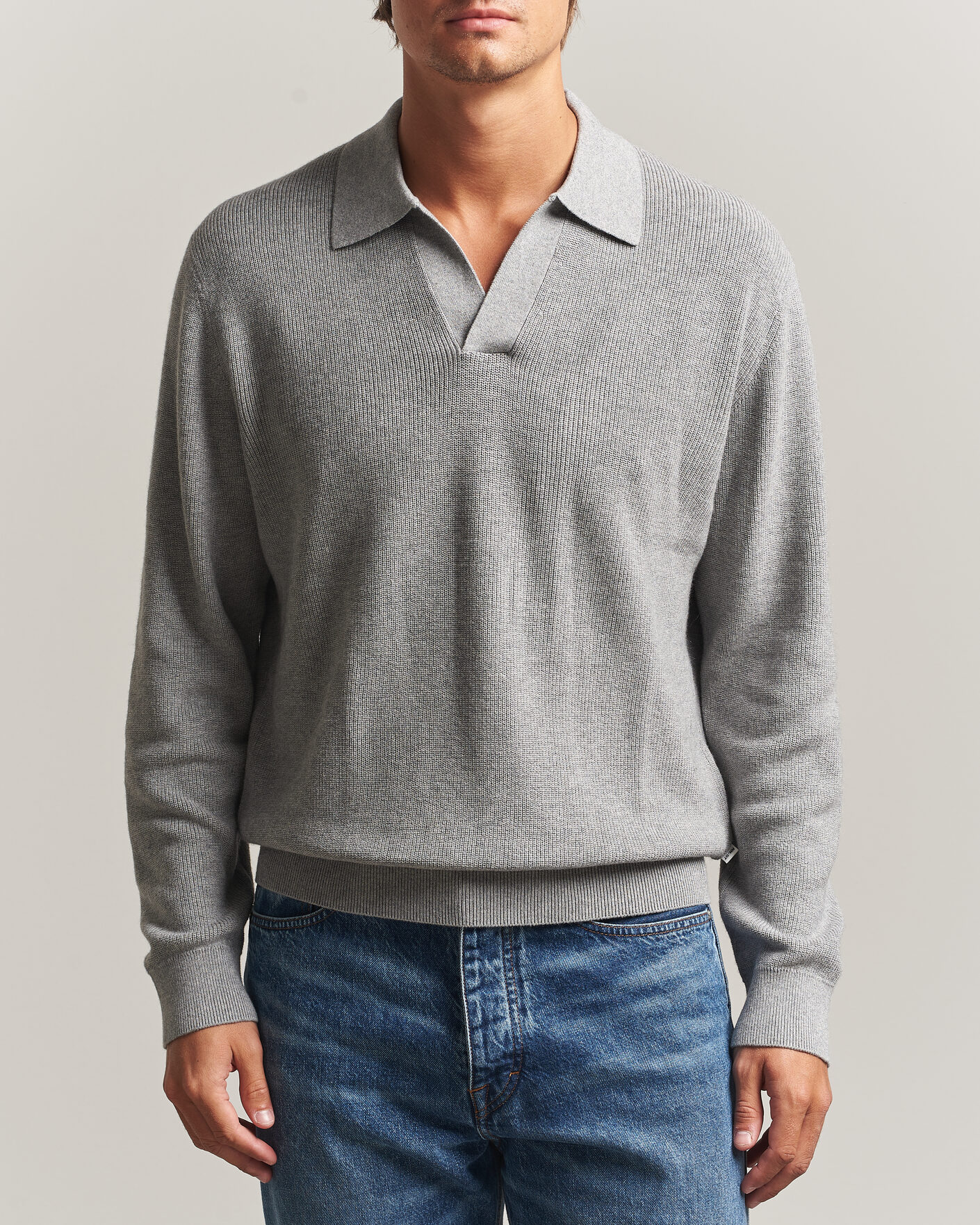 Uomini | Maglieria | NN07 | Hope Cotton/Cashmere Rib Knitted Polo Grey