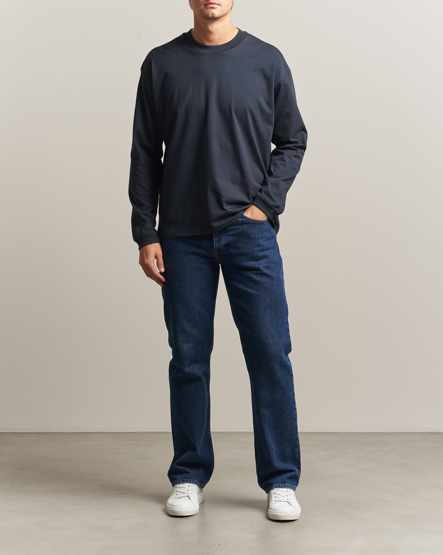 Uomini | T-shirt | NN07 | Lionel Suvin Cotton Long Sleeve T-Shirt Deep Navy