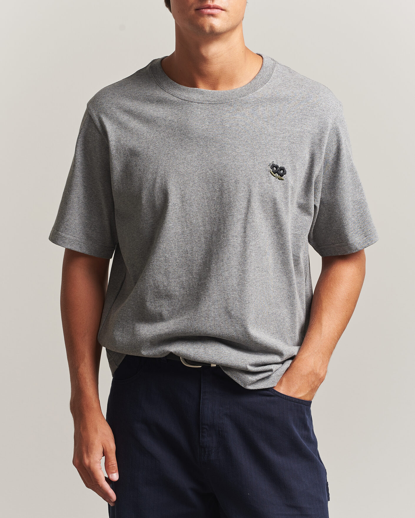 Uomini | T-shirt | NN07 | Jett Embroidered Crew Neck T-Shirt Grey Melange
