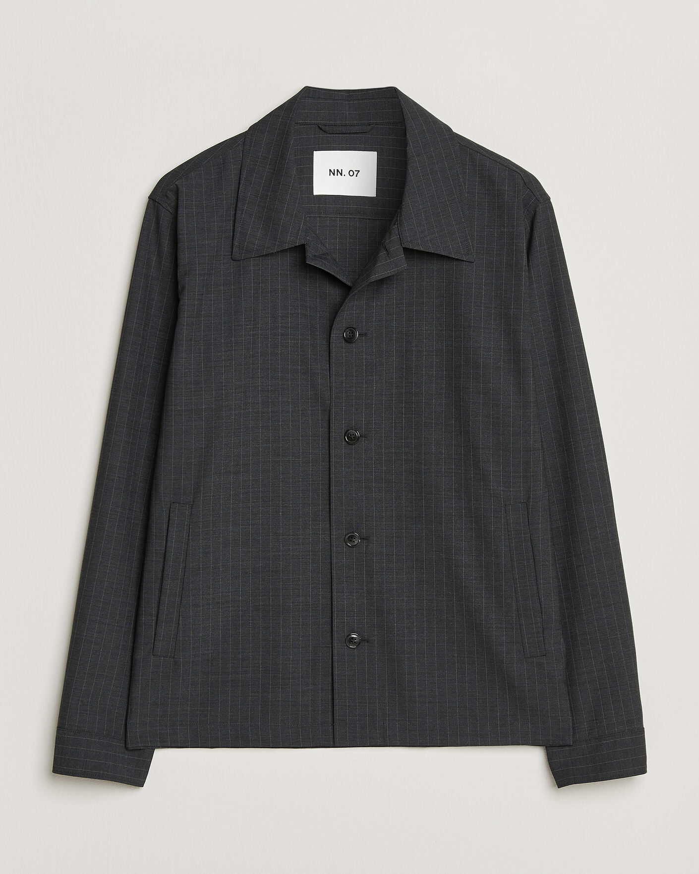 Uomini | Camicie | NN07 | Zander Wool Pinstriped Overshirt Dark Grey