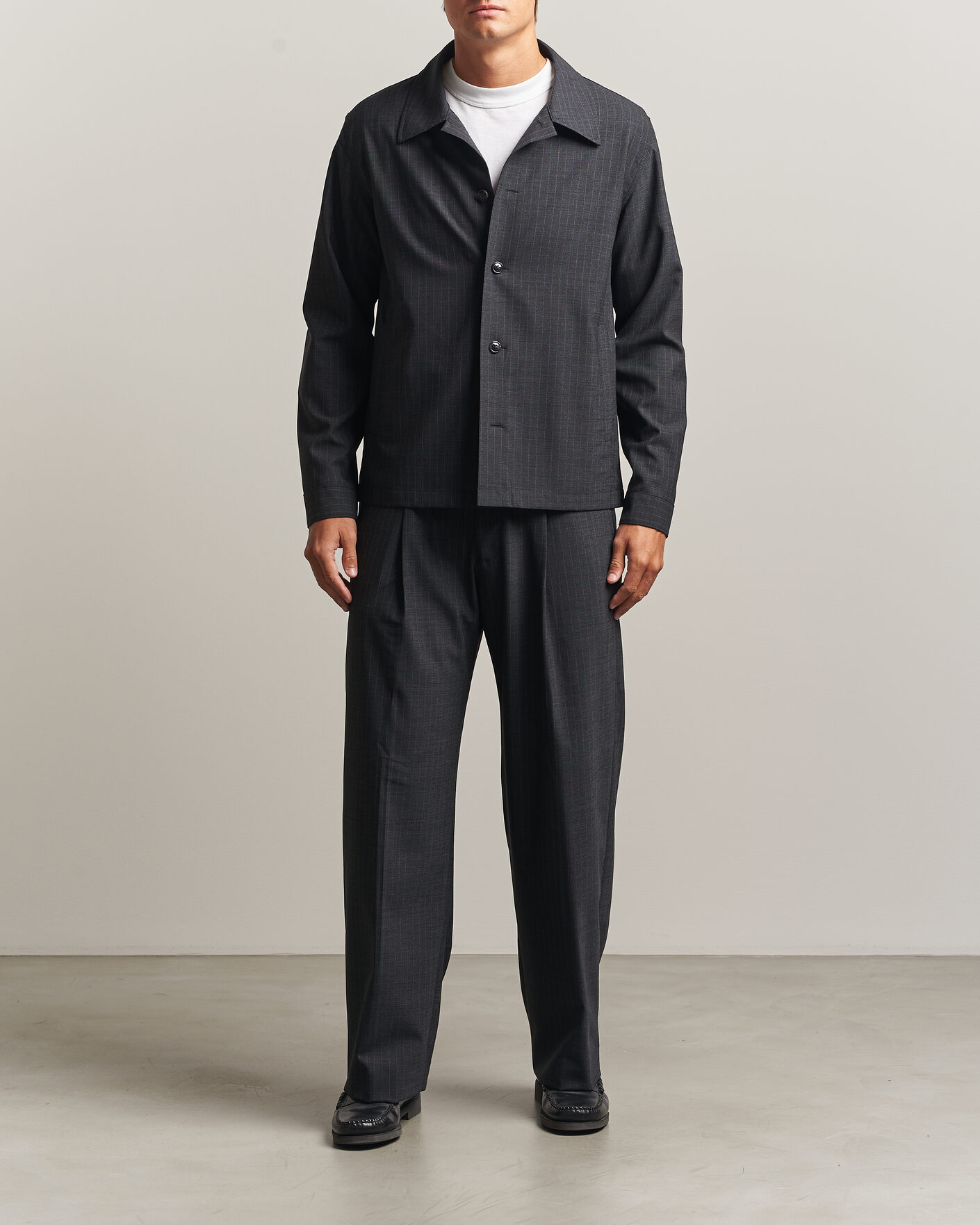 Uomini | Camicie | NN07 | Zander Wool Pinstriped Overshirt Dark Grey
