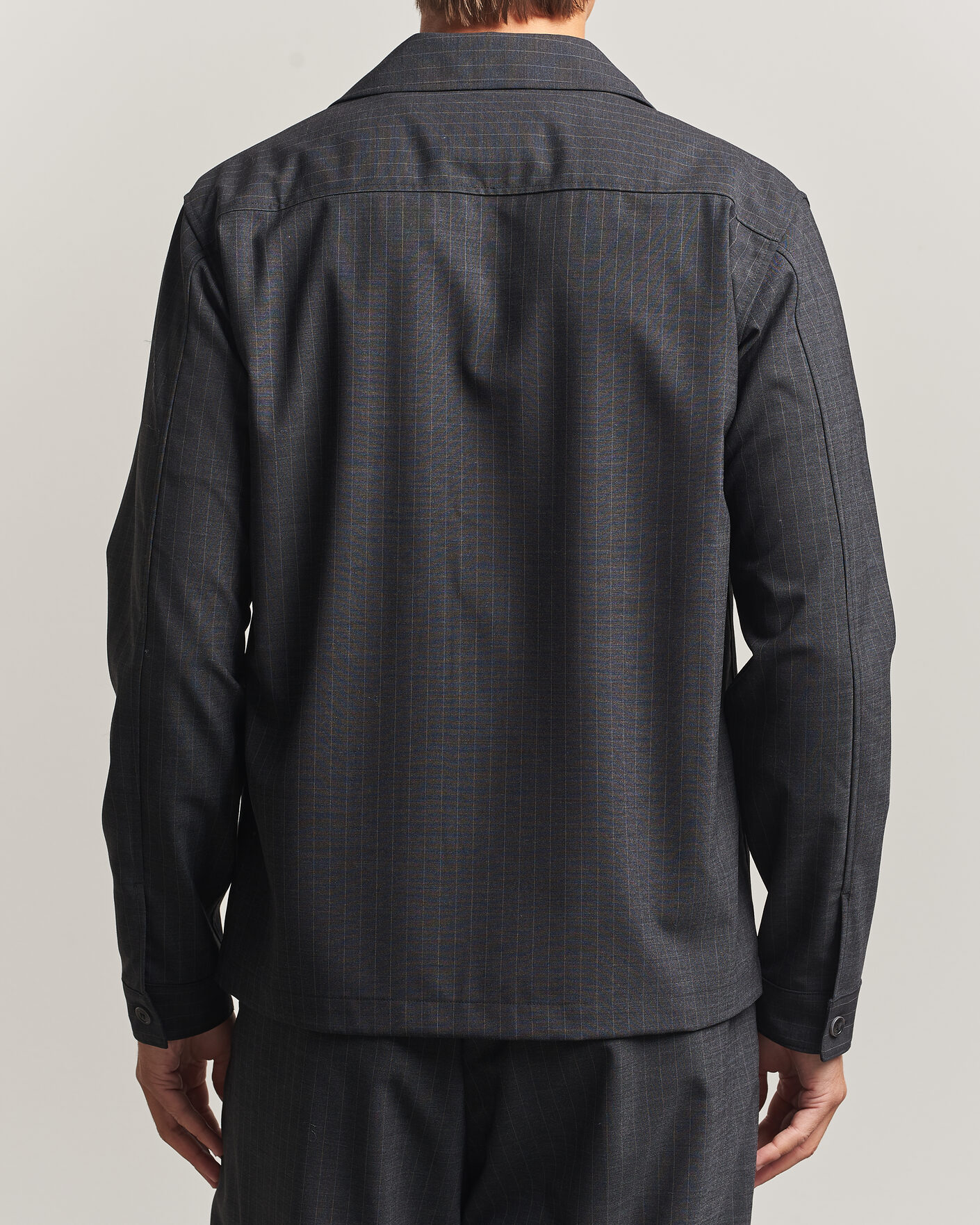 Uomini | Camicie | NN07 | Zander Wool Pinstriped Overshirt Dark Grey
