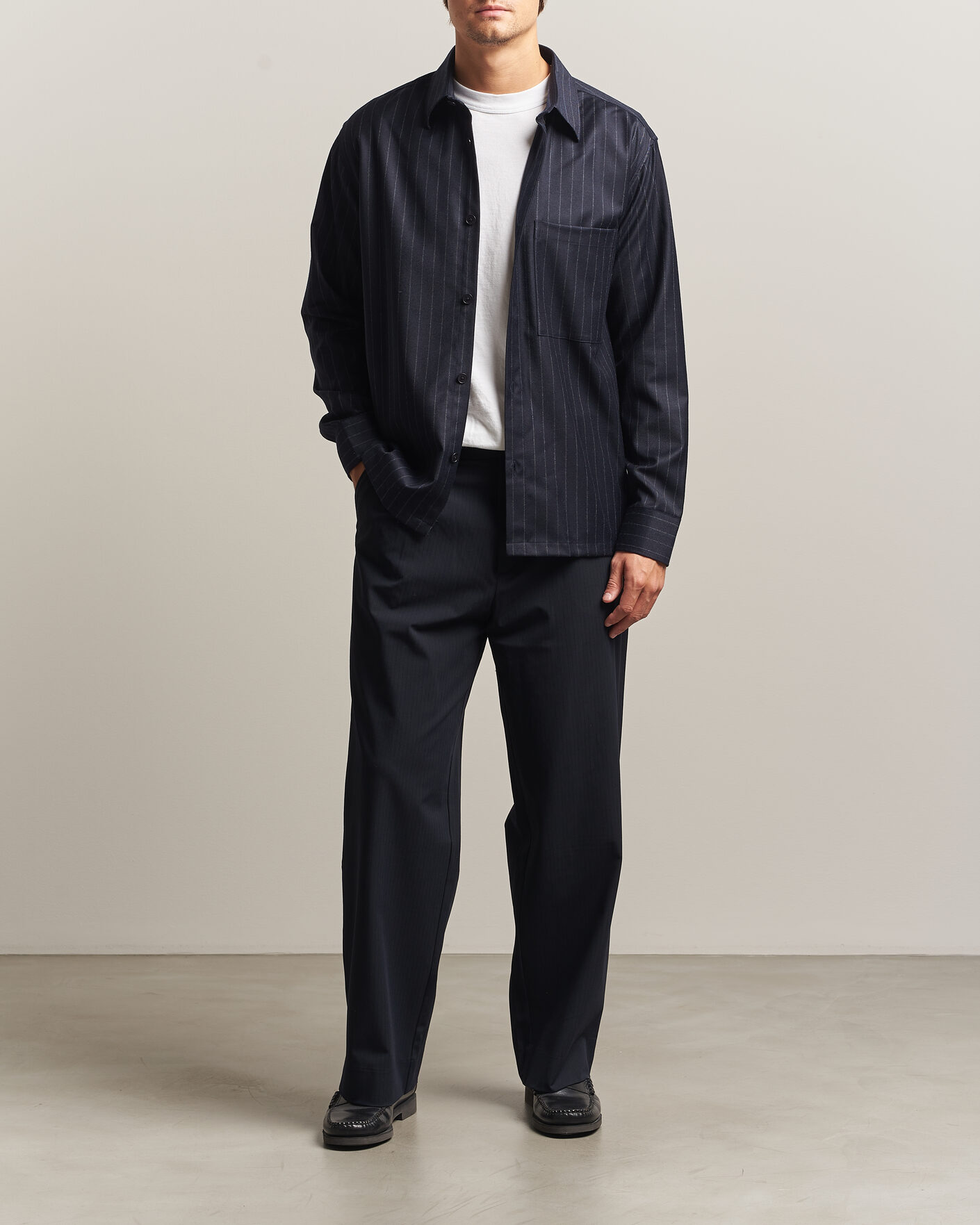 Uomini | Camicie | NN07 | Freddy Wool Pinstriped Overshirt Navy
