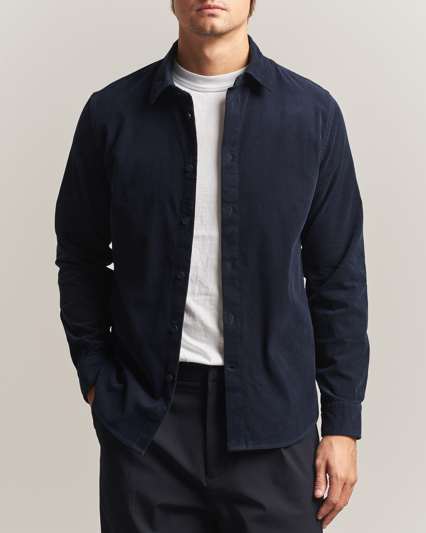 Uomini | Camicie | NN07 | Asher Baby Cord Shirt Navy Blue