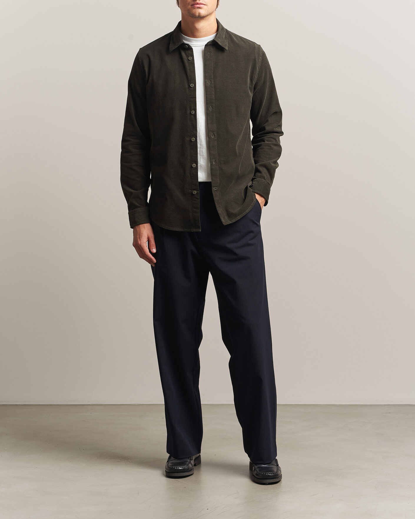 Uomini | Camicie | NN07 | Asher Baby Cord Shirt Capers Green