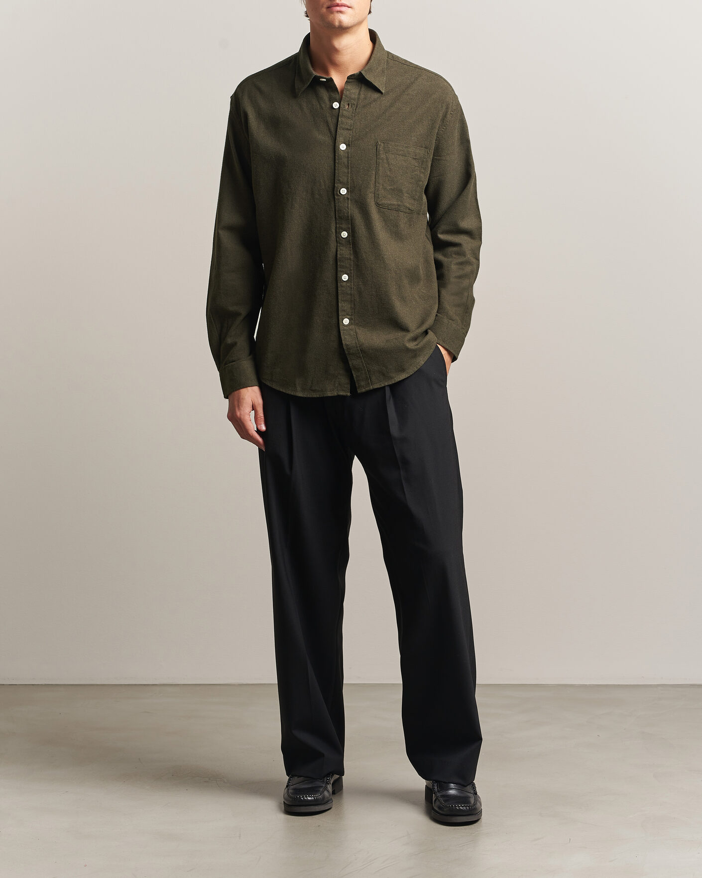 Uomini | Camicie | NN07 | Dino Brushed Flannel Shirt Dark Army