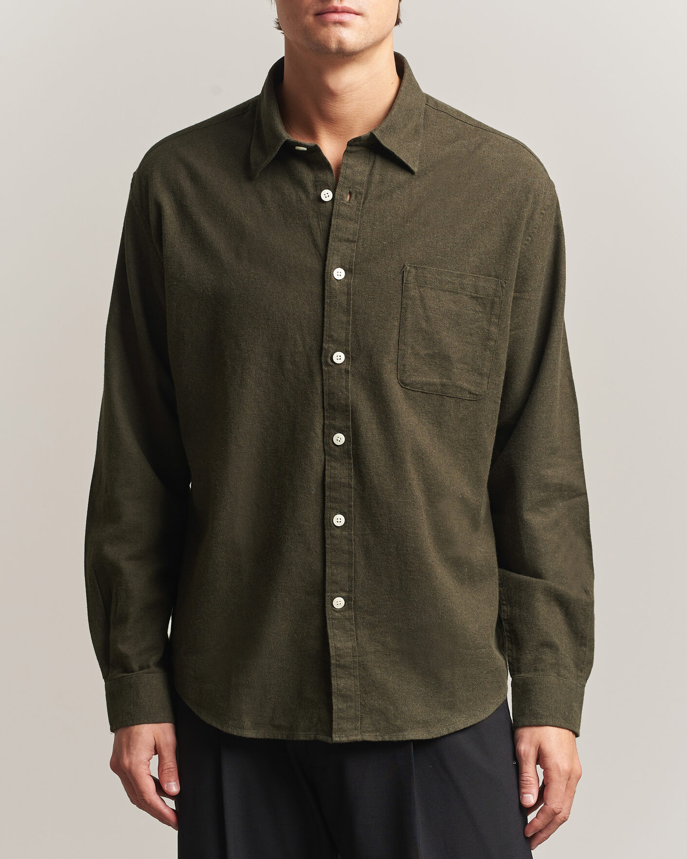 Uomini | Camicie | NN07 | Dino Brushed Flannel Shirt Dark Army