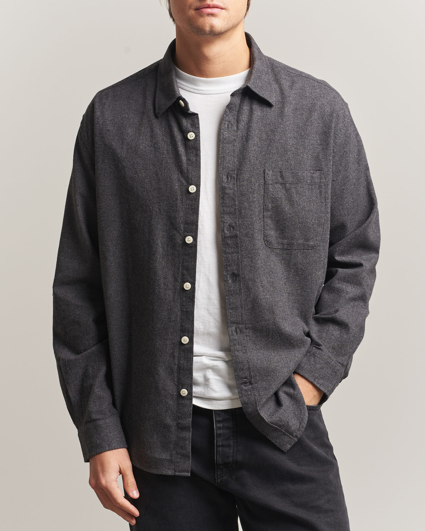Uomini | Camicie | NN07 | Dino Brushed Flannel Shirt Dark Grey